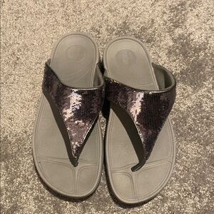 Fit Flop Sequin Black Sandals Size 10